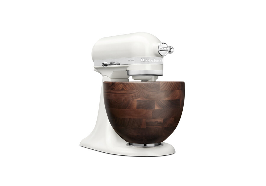 batidora de pedestal artan con cabezal inclinable y tazón de madera de nogal ksm156